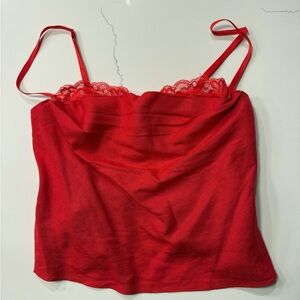 White Fox Boutique Red Lace Trim Tank Top